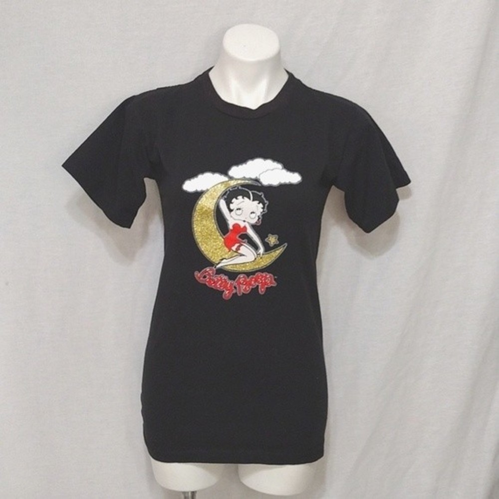 Betty Boop Y2K Vintage Graphic Tee USA Made Black Cotton Crew Neck 2000s Top S
